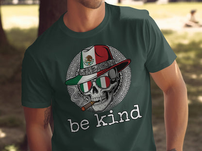 Be Kind Skull with Mexican Hat Graphic T-Shirt