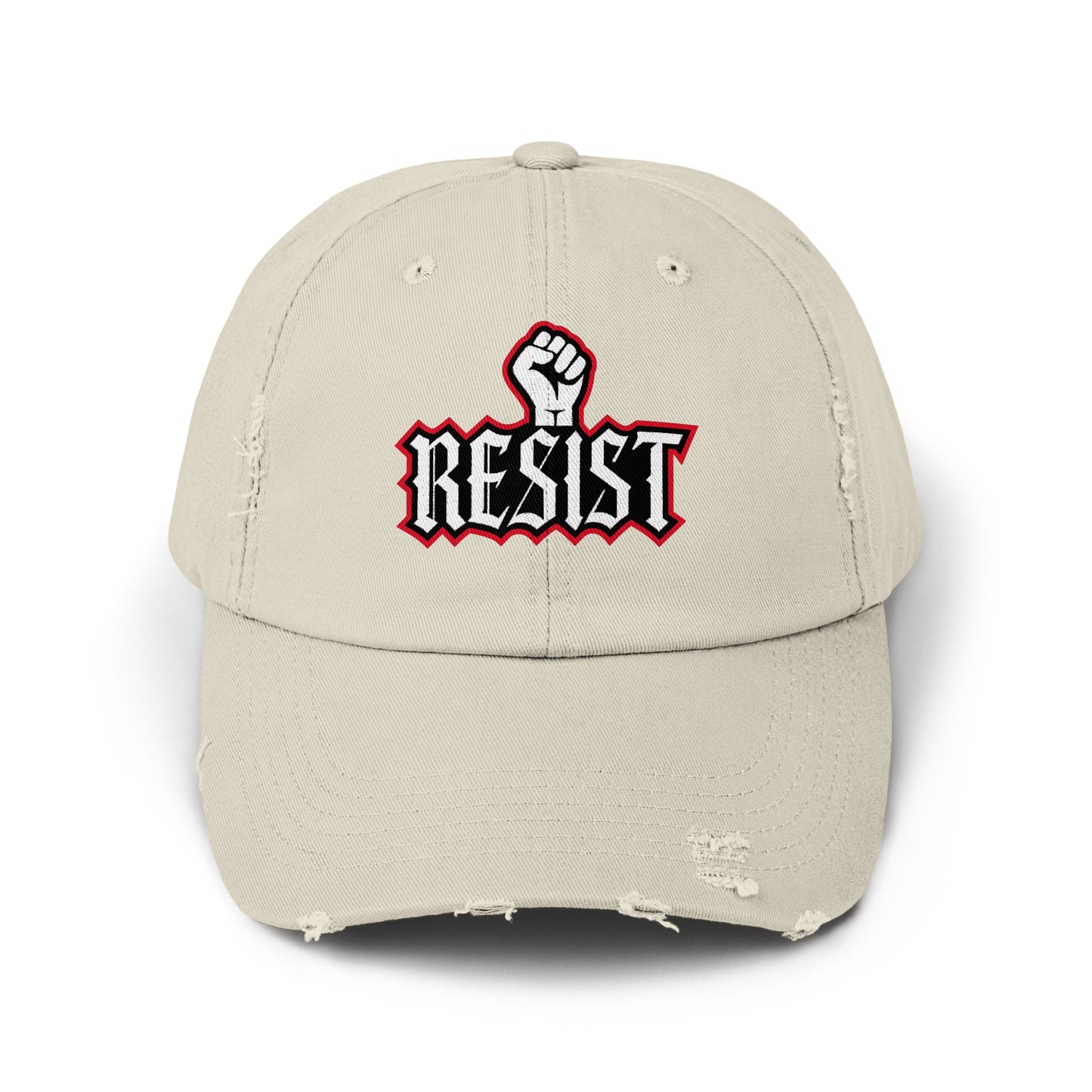 Resist Embroidered Design Distressed Beige Cap product