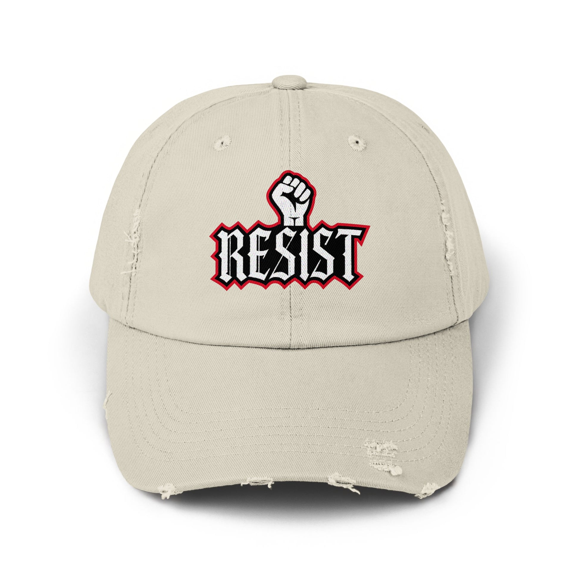 Resist Embroidered Design Distressed Beige Cap product