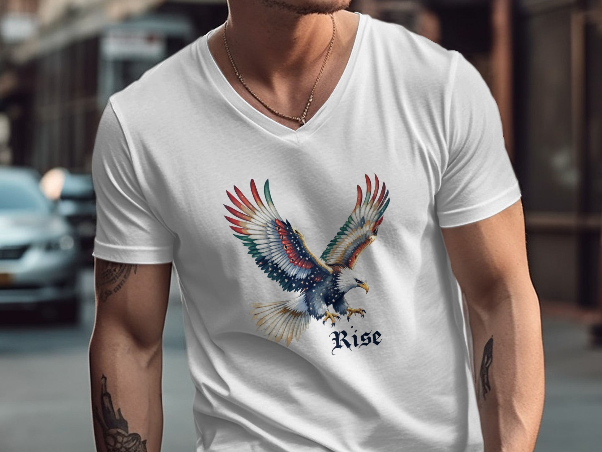 Colorful Eagle Rise Graphic V-neck T shirt product