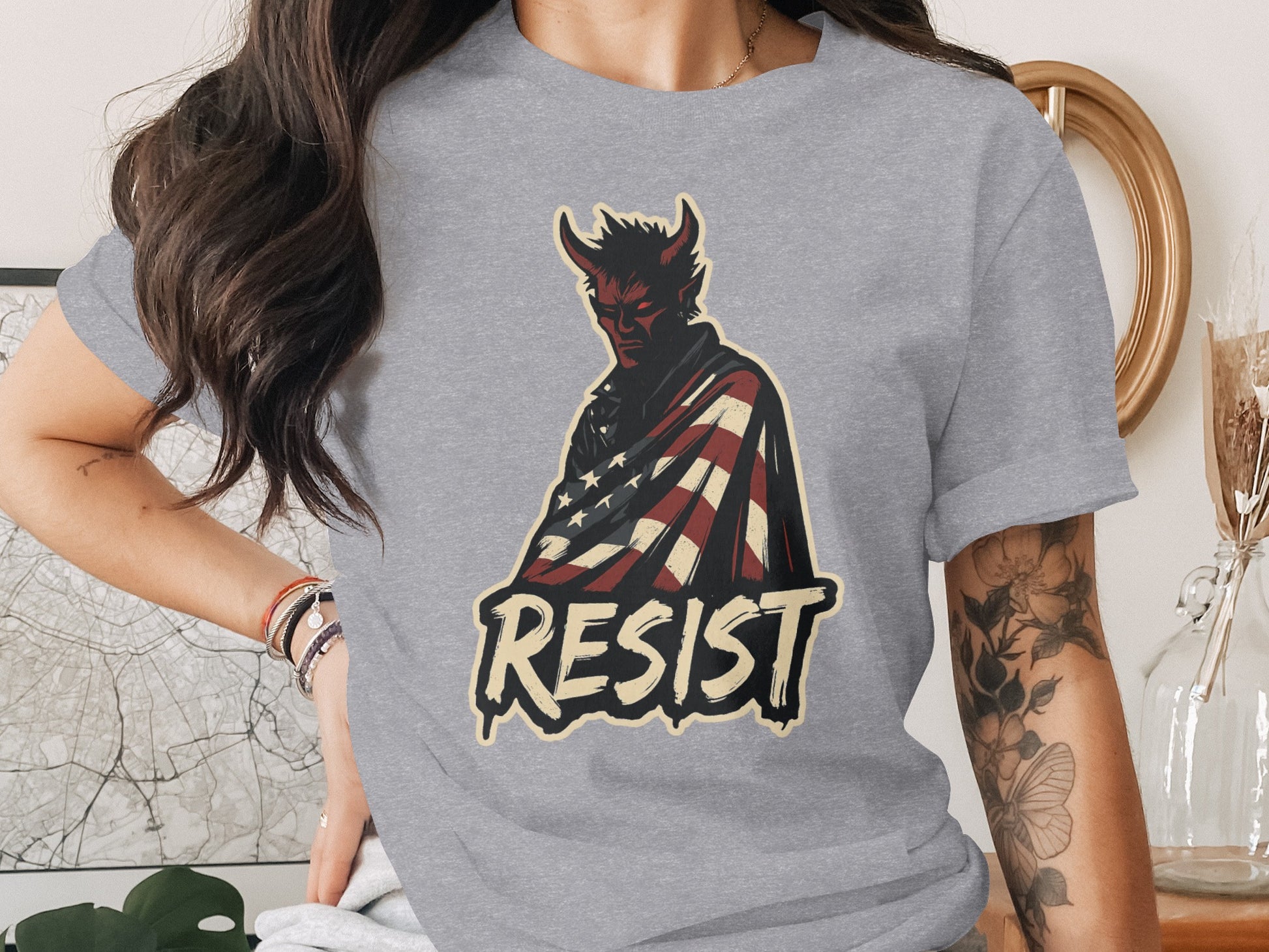 Resist Devil American Flag Graphic T-Shirt product