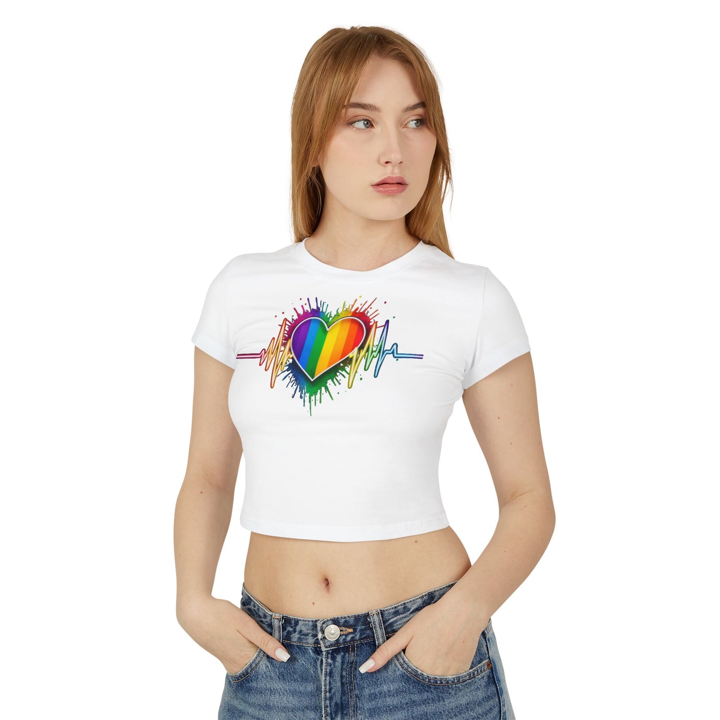 Pride baby tee Pride Heart Women's Baby Tee - Colorful Pulse Design for LGBTQ+ Celebration