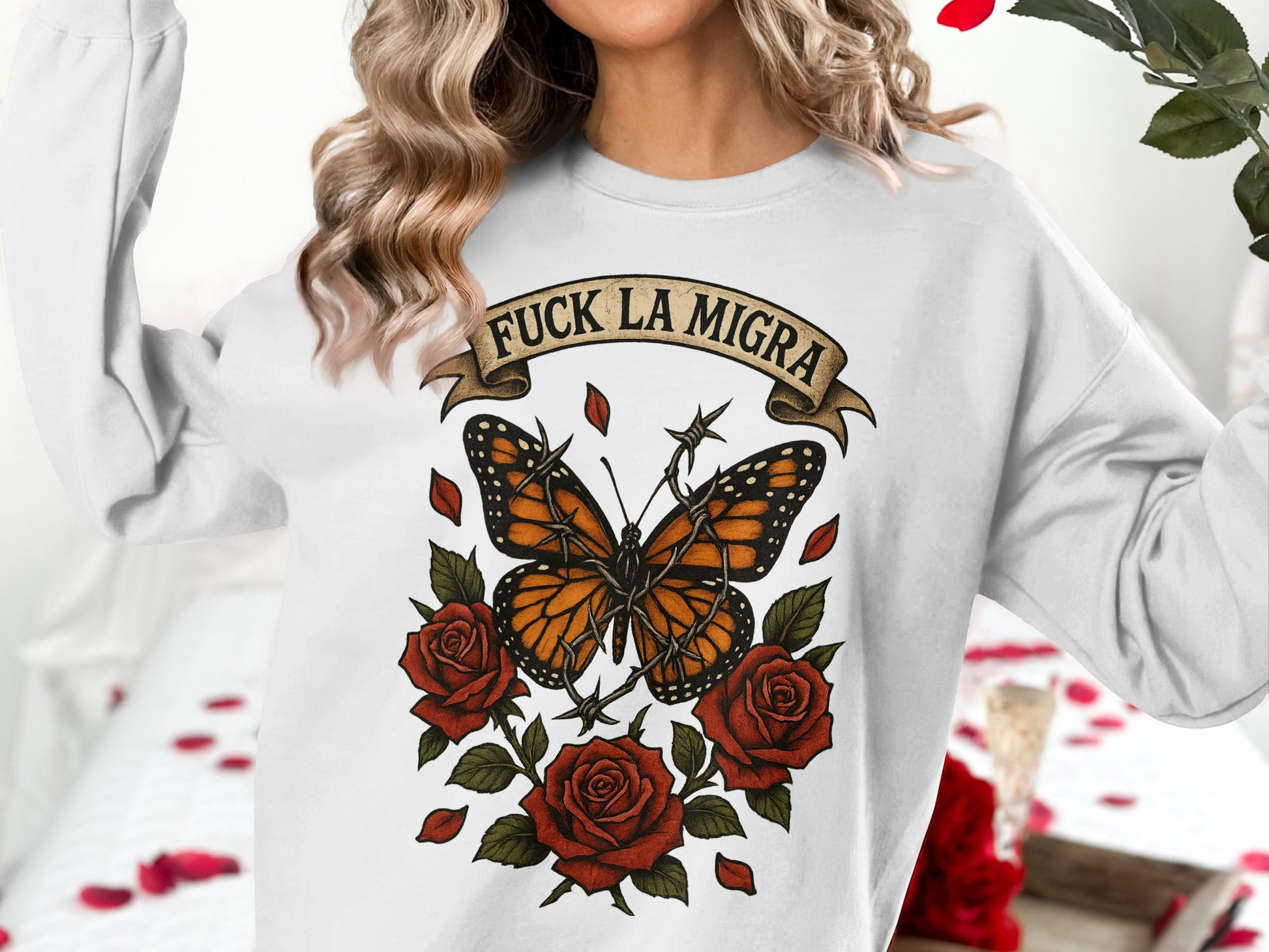 Fuck La Migra Butterfly and Roses Graphic product