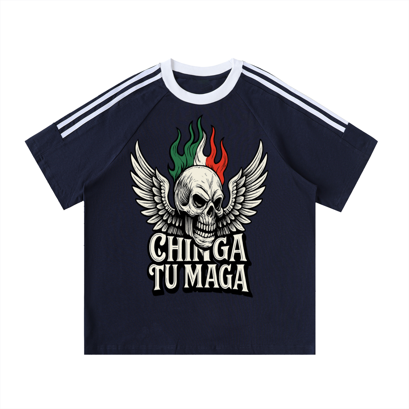 Chinga Tu Maga Contrast Tape Crewneck Cotton T-Shirt