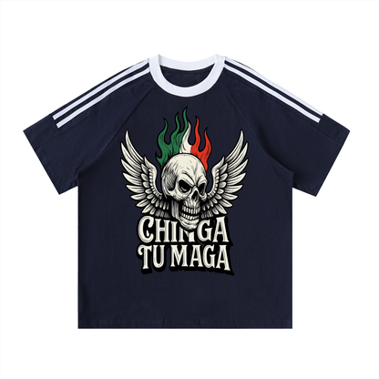 Chinga Tu Maga Contrast Tape Crewneck Cotton T-Shirt