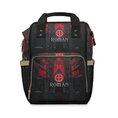 Diaper Backpack — Gothic Roman Cathedral Red & Black Multifunctional Baby Bag