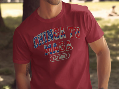 Chinga Tu Maga EST8647 Patriotic Lettering Shirt