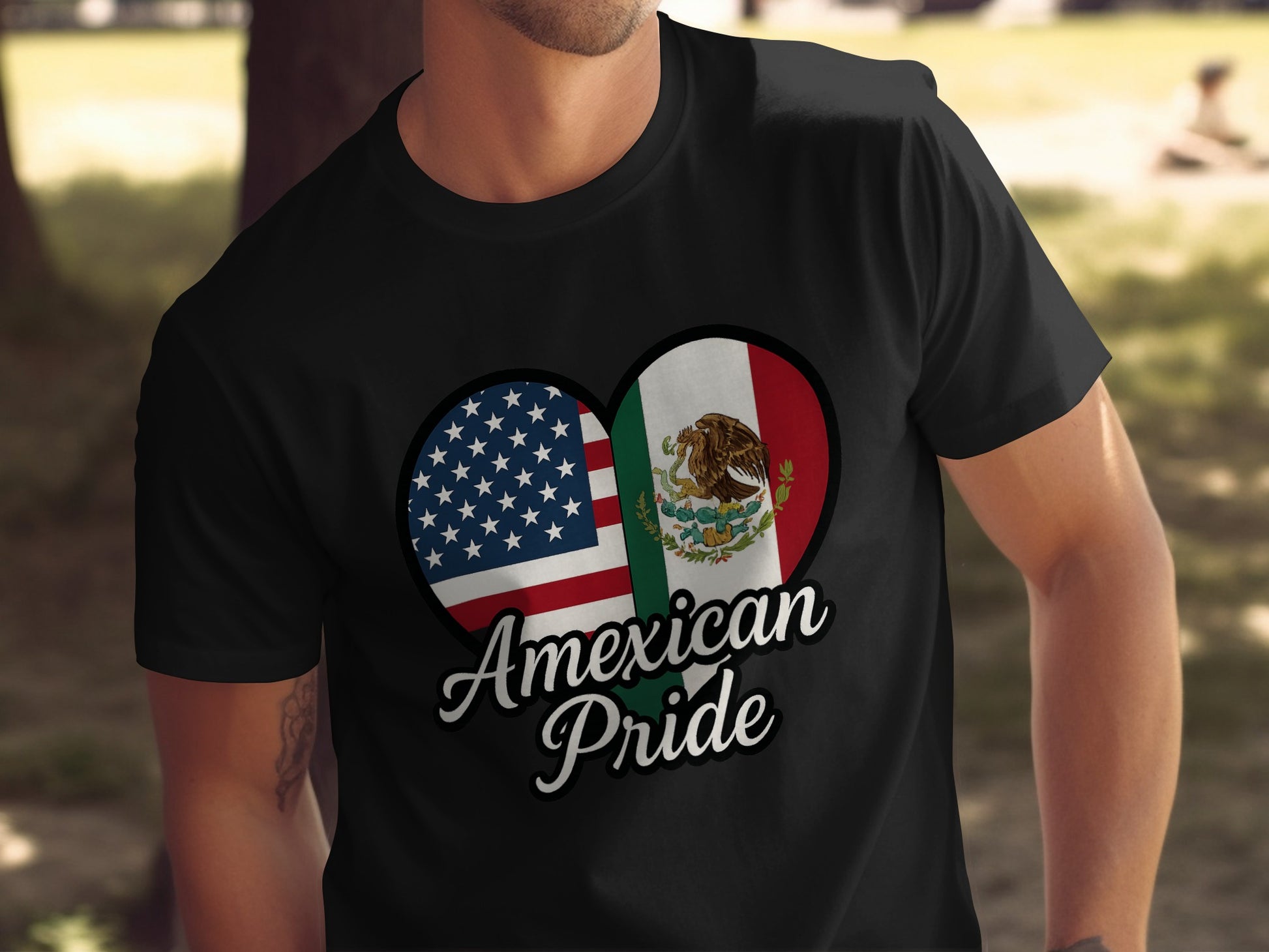 Heart-Shaped American Mexican Pride Graphic T-Shirt