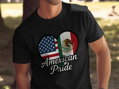 Heart-Shaped American Mexican Pride Graphic T-Shirt