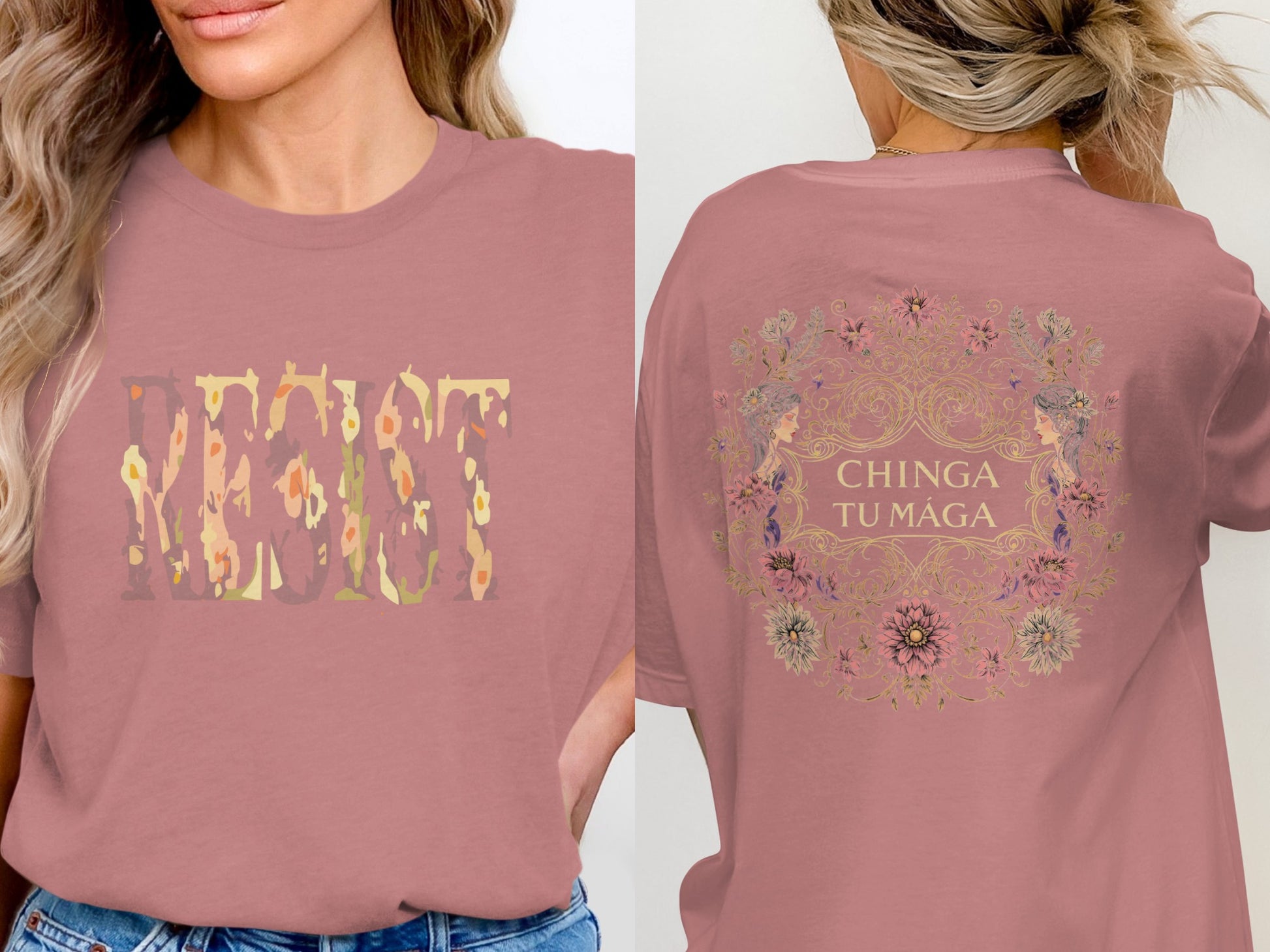 Floral Design Resist and Chinga Tu Maga Graphic Shirt