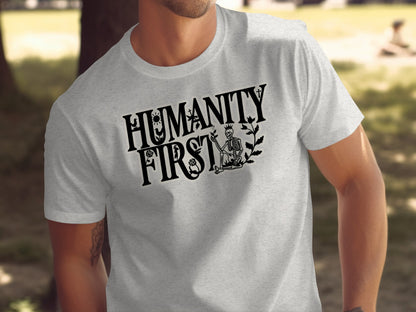 Humanity First Graphic Skeleton Design T-shirt