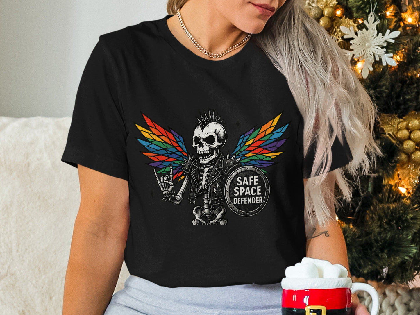 Safe Space Defender Rainbow Wings Skull Shirt