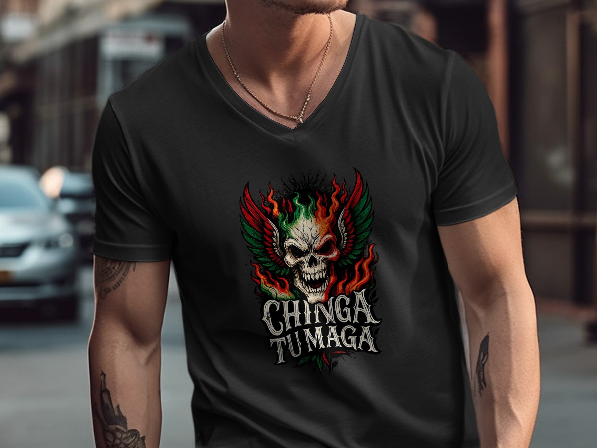 Chinga Tu Maga Black T-shirt Skull Graphic Product