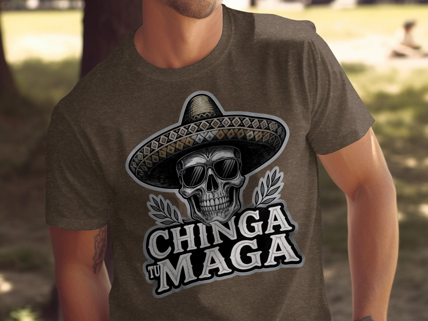Chinga Tu Maga Skull with Sombrero Graphic T-shirt product type