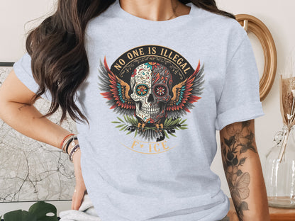 No One is Illegal Skull Wings Graphic Tee product