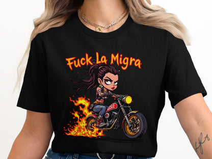 Fuck La Migra Biker Flame Graphic Black T-shirt product