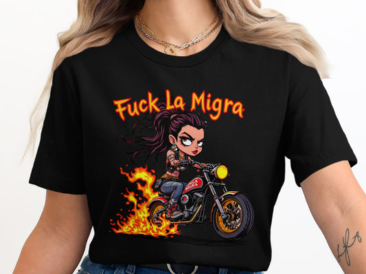 Fuck La Migra Biker Flame Graphic Black T-shirt product