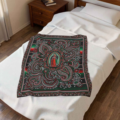 Virgen de Guadalupe Blanket, Sacred Art Throw, Mexican Folk Art Decor, Intricate Paisley Design, Spiritual Home Accent, Religious Gift