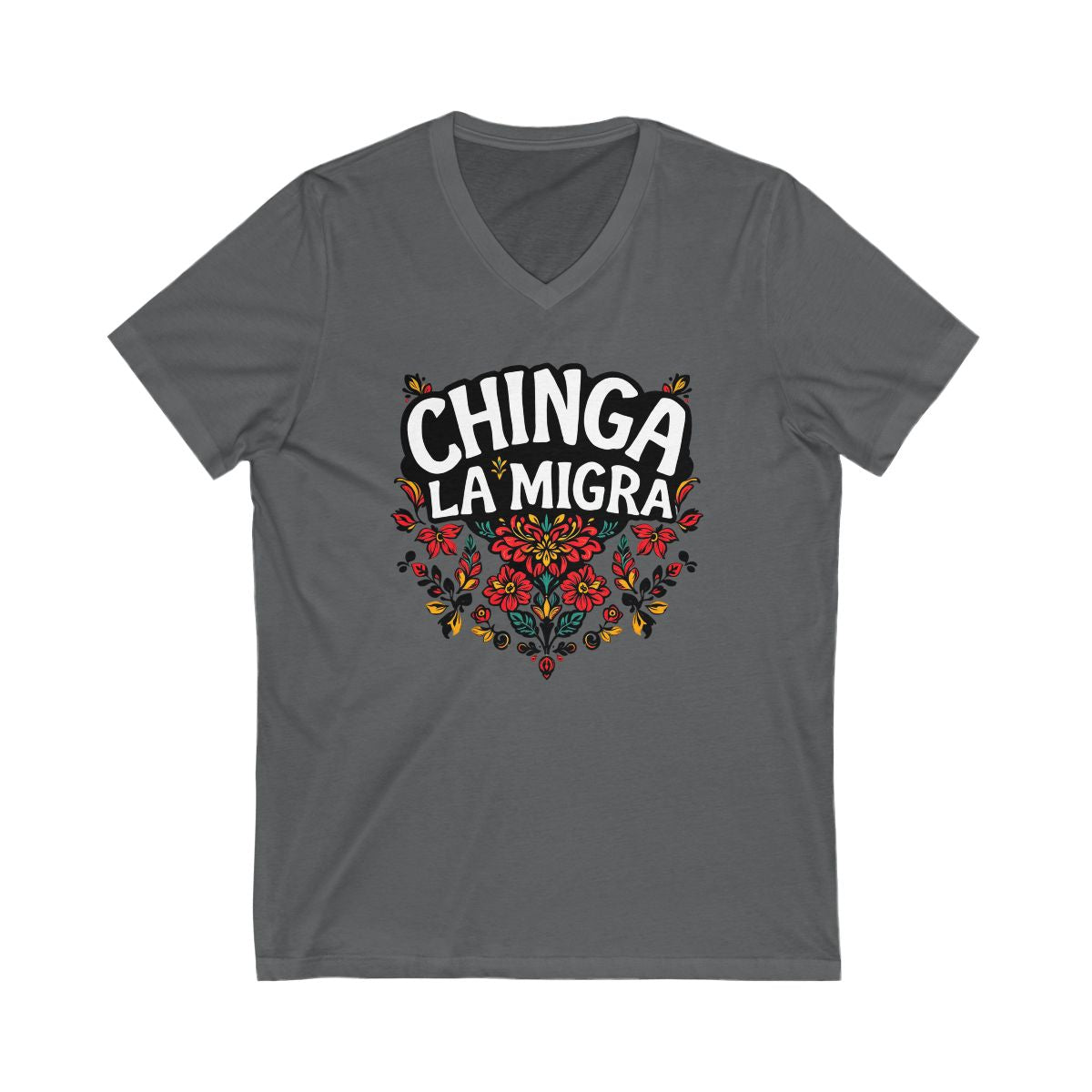 Chinga La Migra Graphic Floral Design V-neck product
