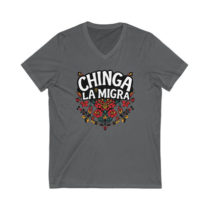 Chinga La Migra Graphic Floral Design V-neck product