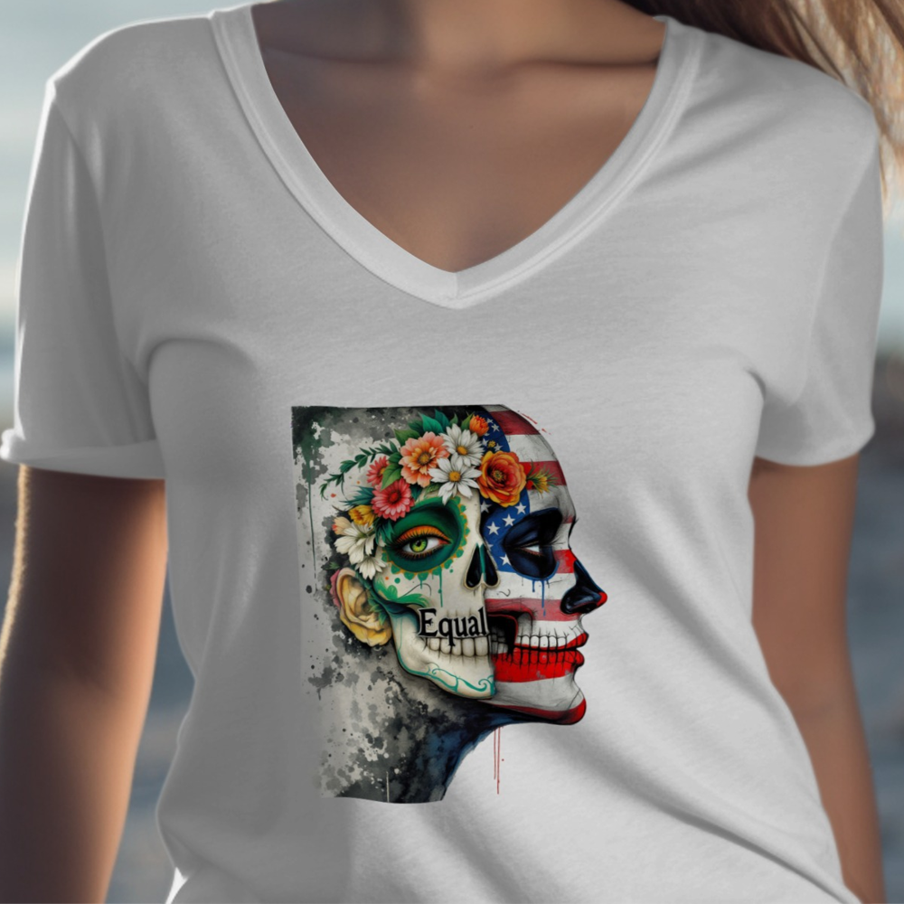 Equal Skeleton Face with Flowers Artistic T-shirt product type