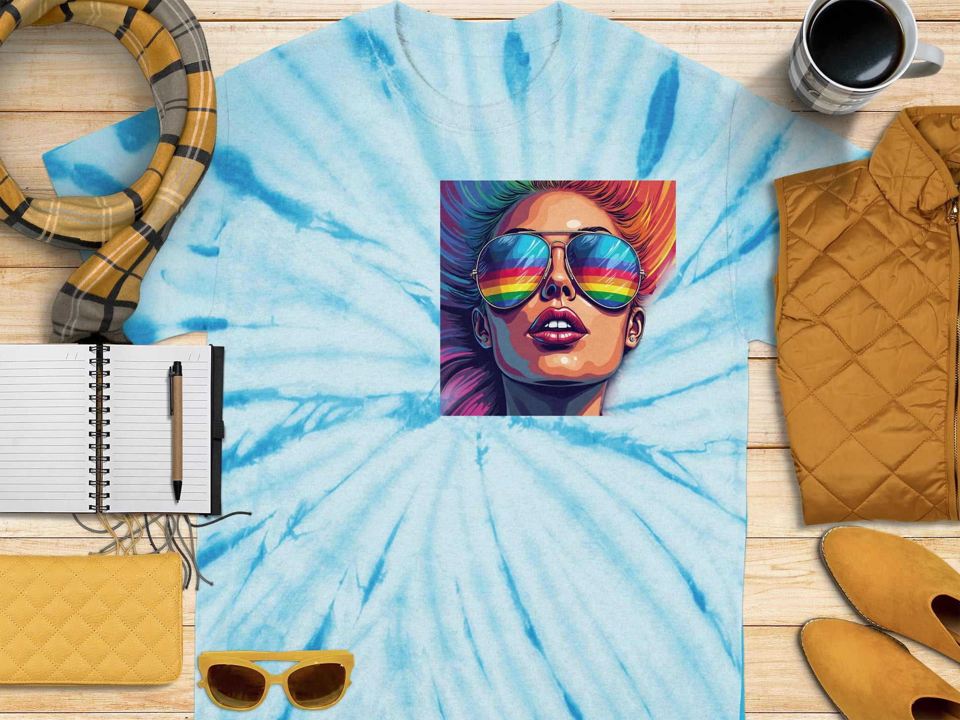 Vibrant Tie Dye T-Shirt With Retro Sunglasses Design product type