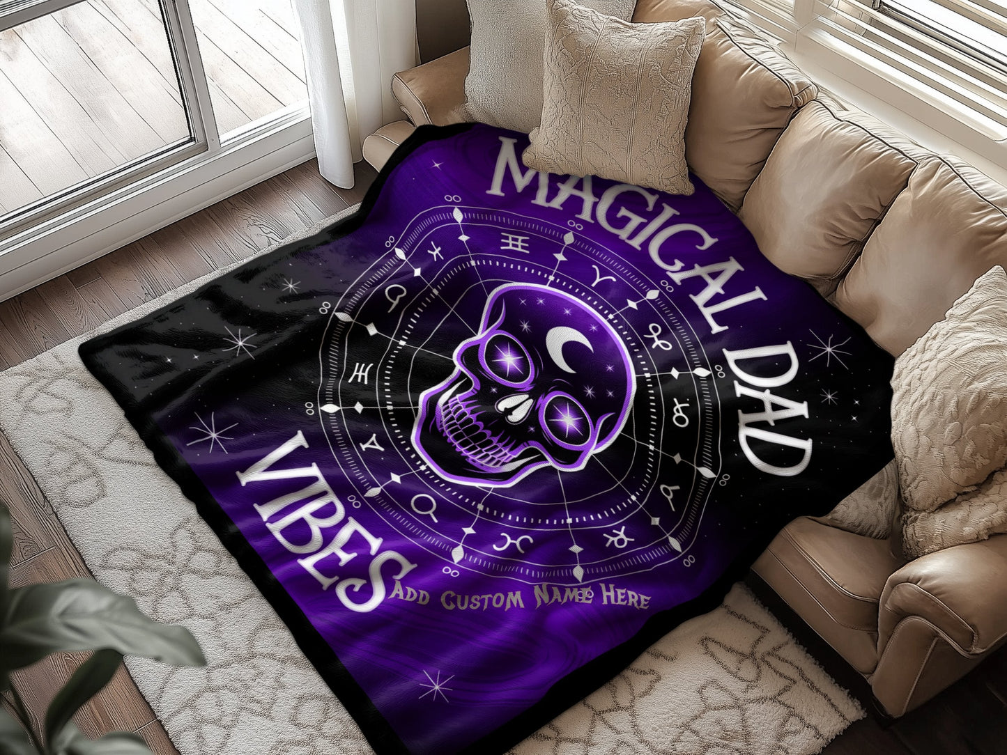 Magical Dad Vibes Skull Custom Name Blanket product