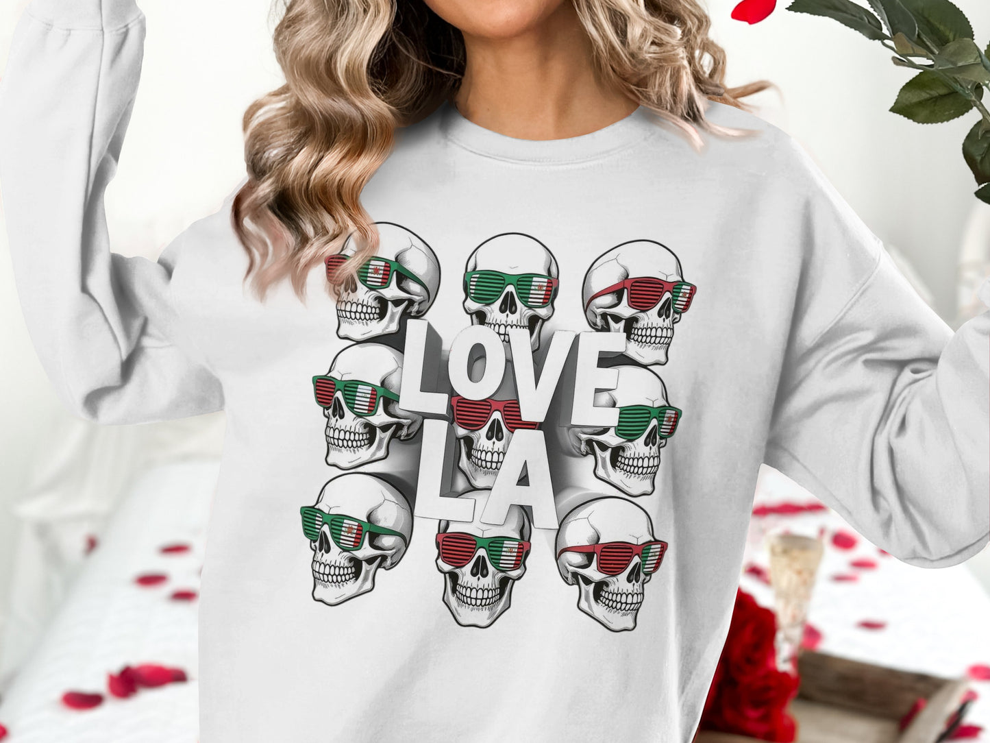 Love LA Skull Graphic White Long Sleeve Shirt product
