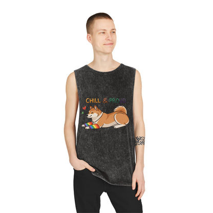 Chill & Proud Unisex Stonewash Tank Top - LGBTQ+ Pride Apparel