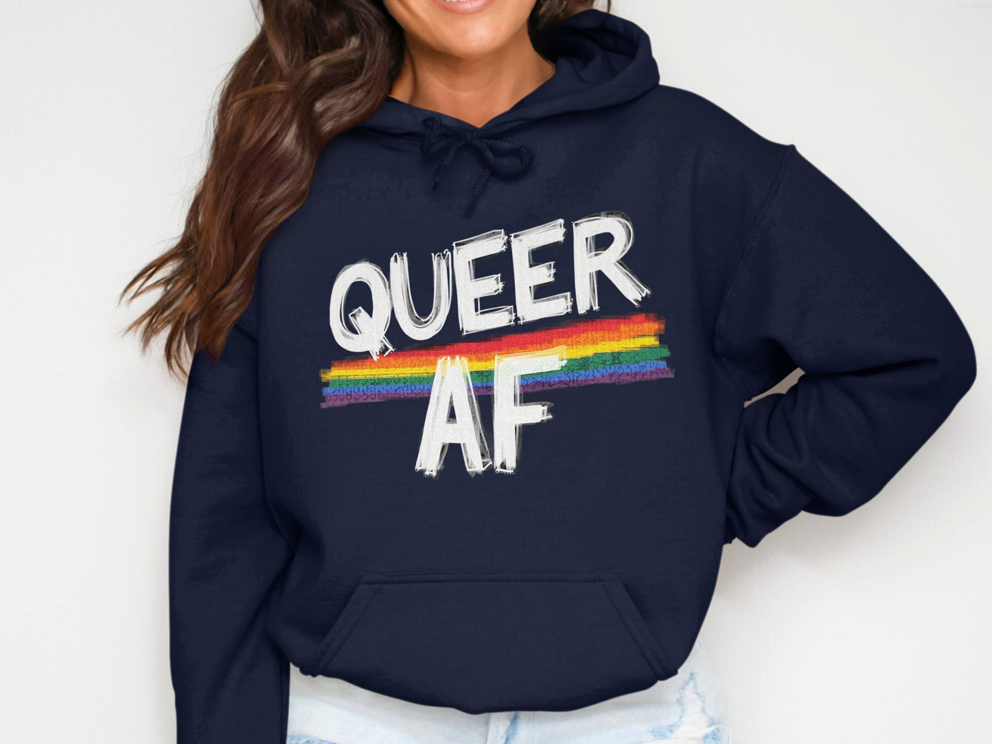 Queer AF Rainbow Graphic Design Hoodie product