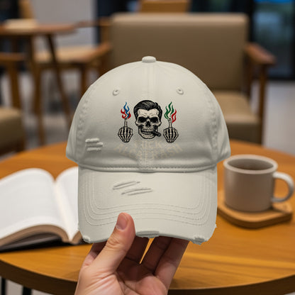 Skull Design Embroidered Distressed Baseball Cap product