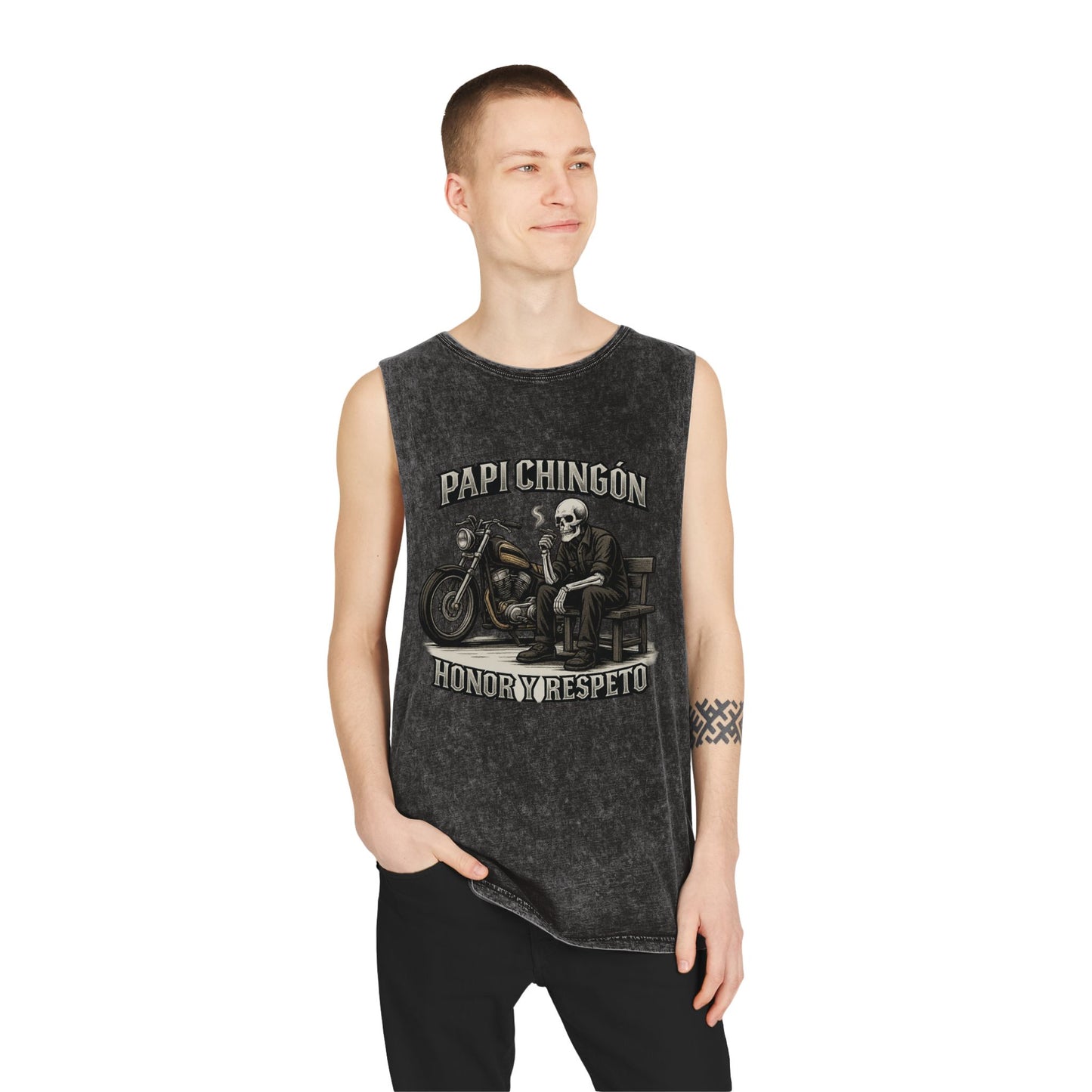 Skull Moto Graphic Tank Top - Papi Chingón, Unisex Summer Apparel, Motorcycle Gift, Festival Wear, Casual Vintage Style