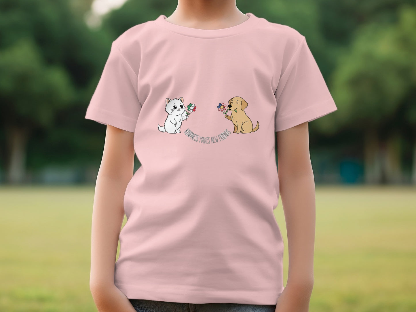 Adorable Dogs Holding Flowers Design T-Shirt