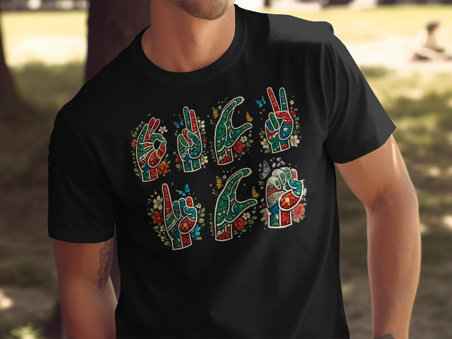 Colorful Sign Language Floral Graphic T-Shirt