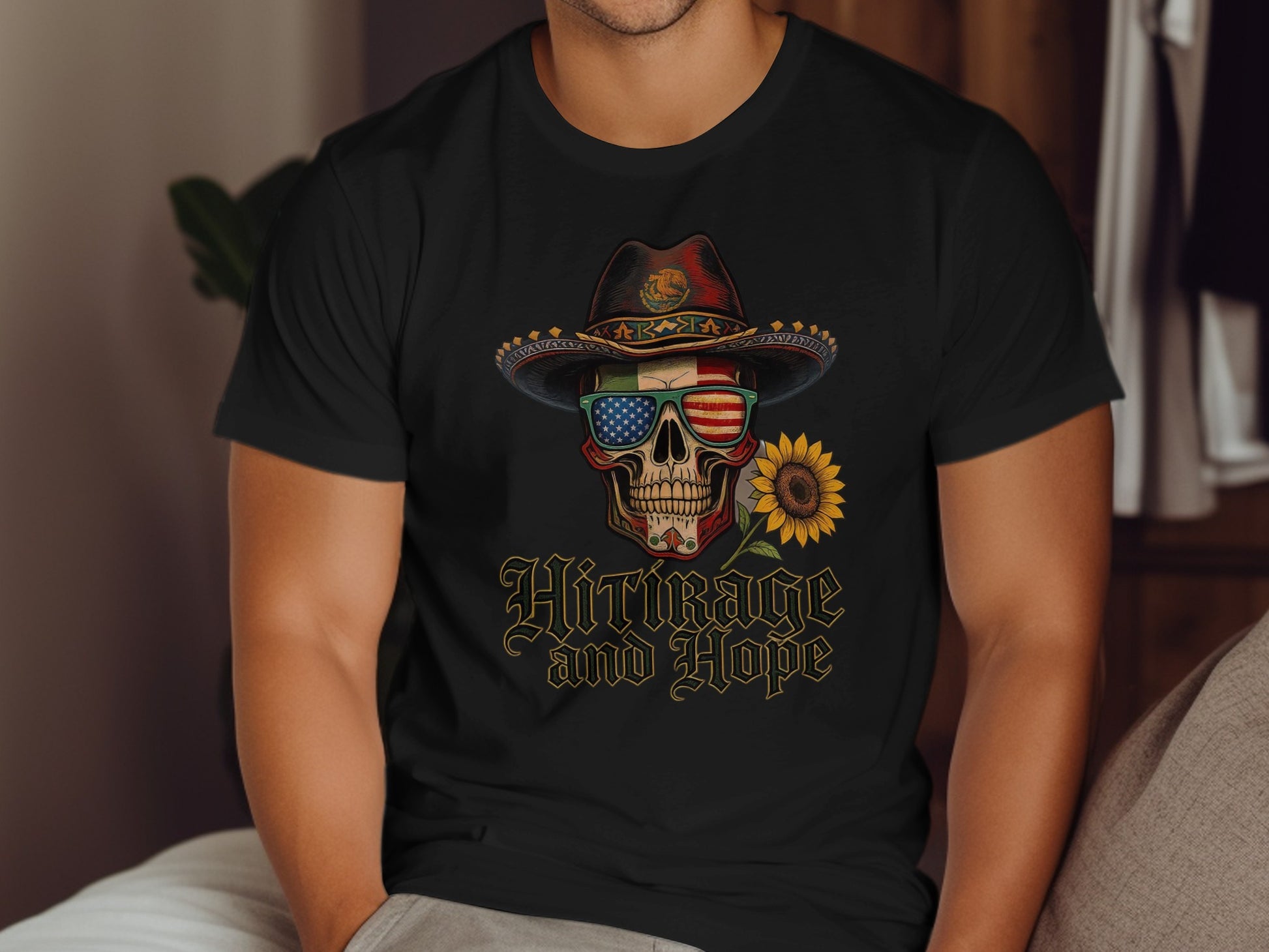 Patriotic Skull American Flag Hat Sunflower T-Shirt product