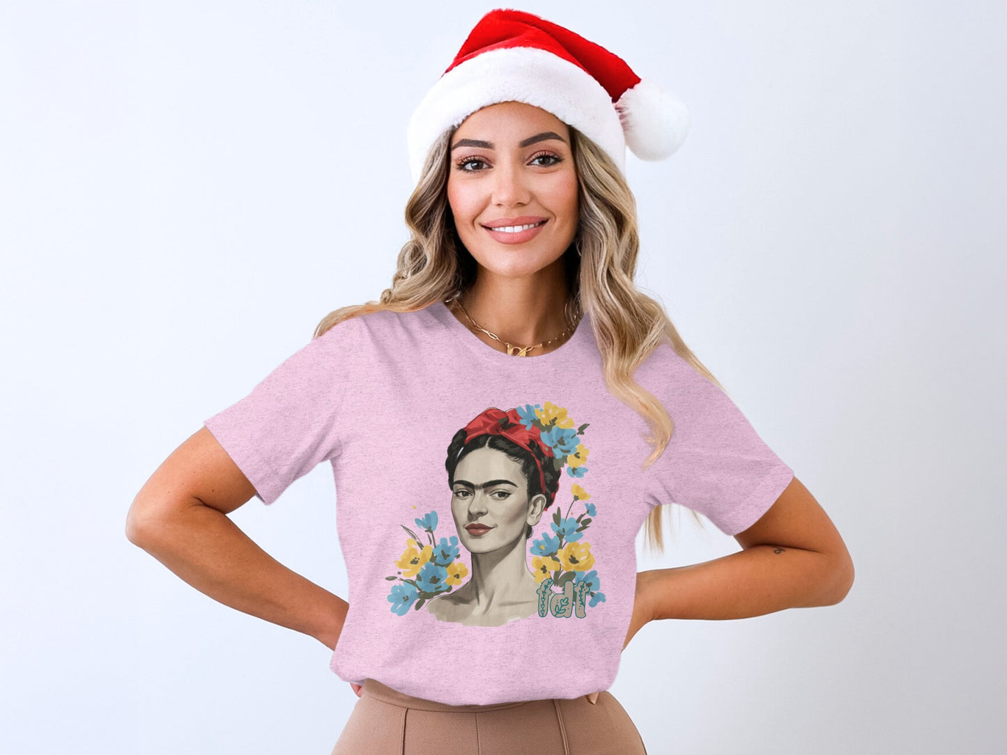 Frida Kahlo Illustration with Floral Accents T-Shirt
