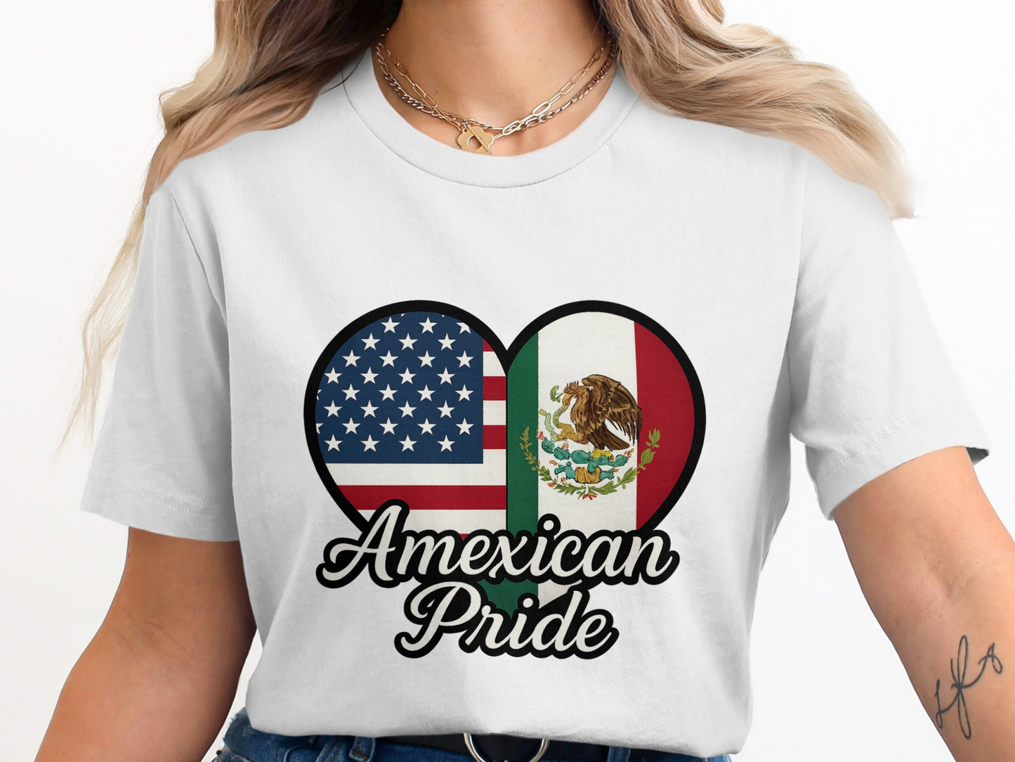 American Mexican Pride Heart Flag Graphic T-Shirt product