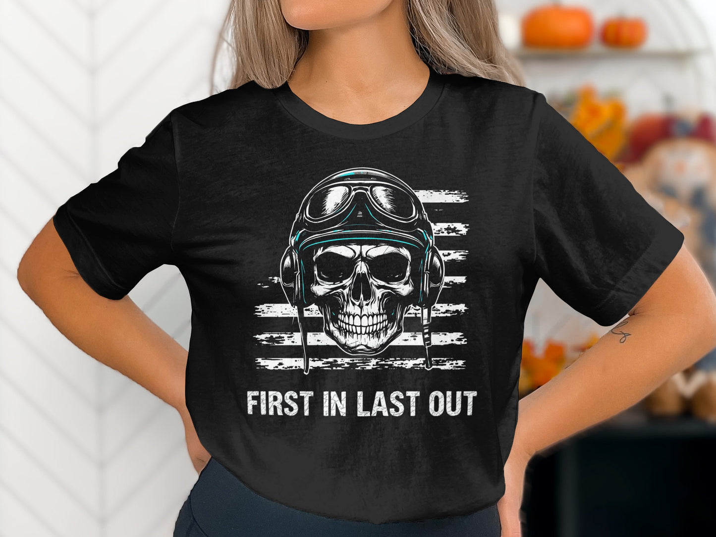 Skull Headphones First In Last Out graphic tee