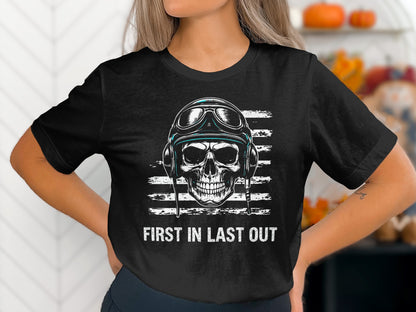 Skull Headphones First In Last Out graphic tee