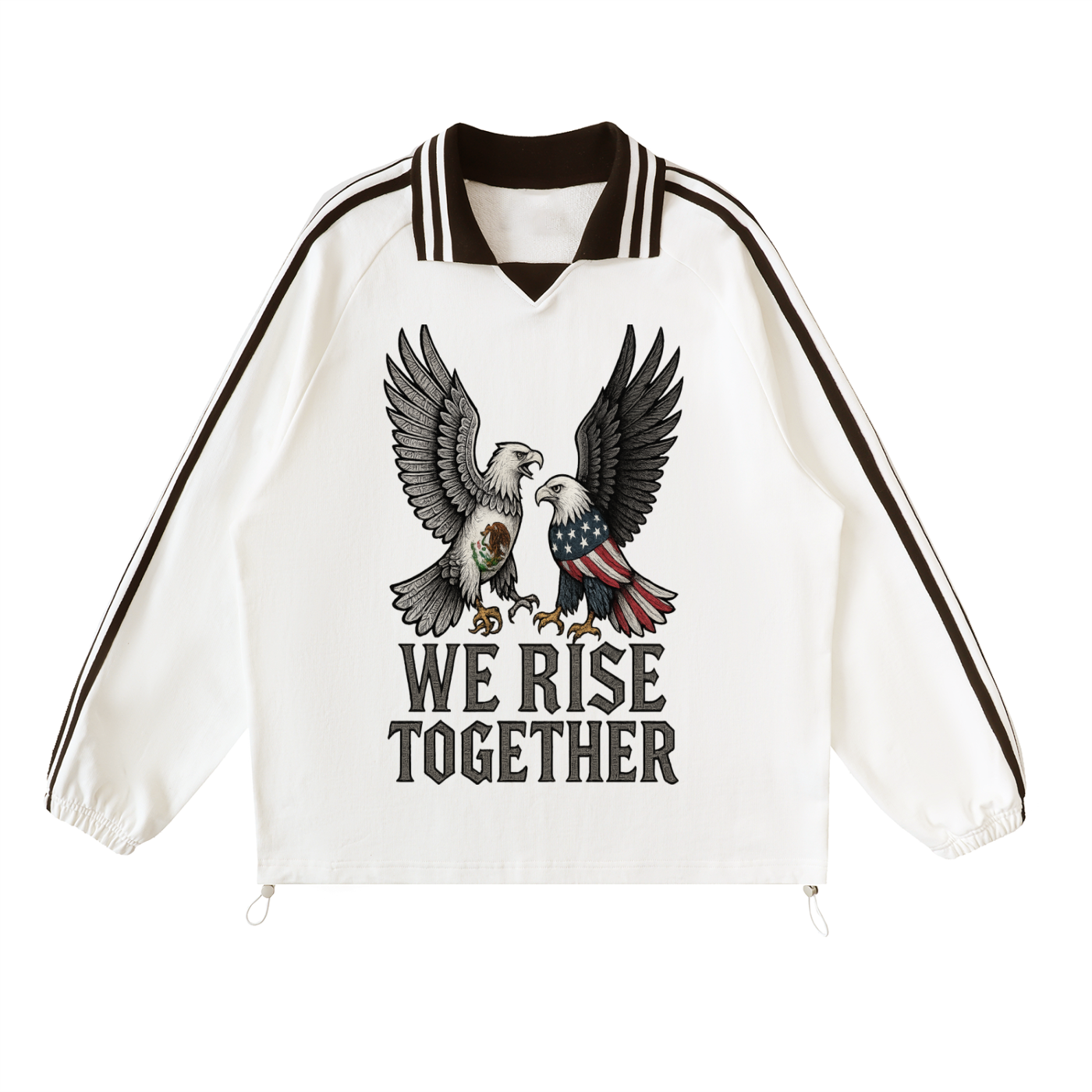 Proud Mexican Roots Anti Trump Resist Tee Contrast Striped Lapel Collar Sweatshirt