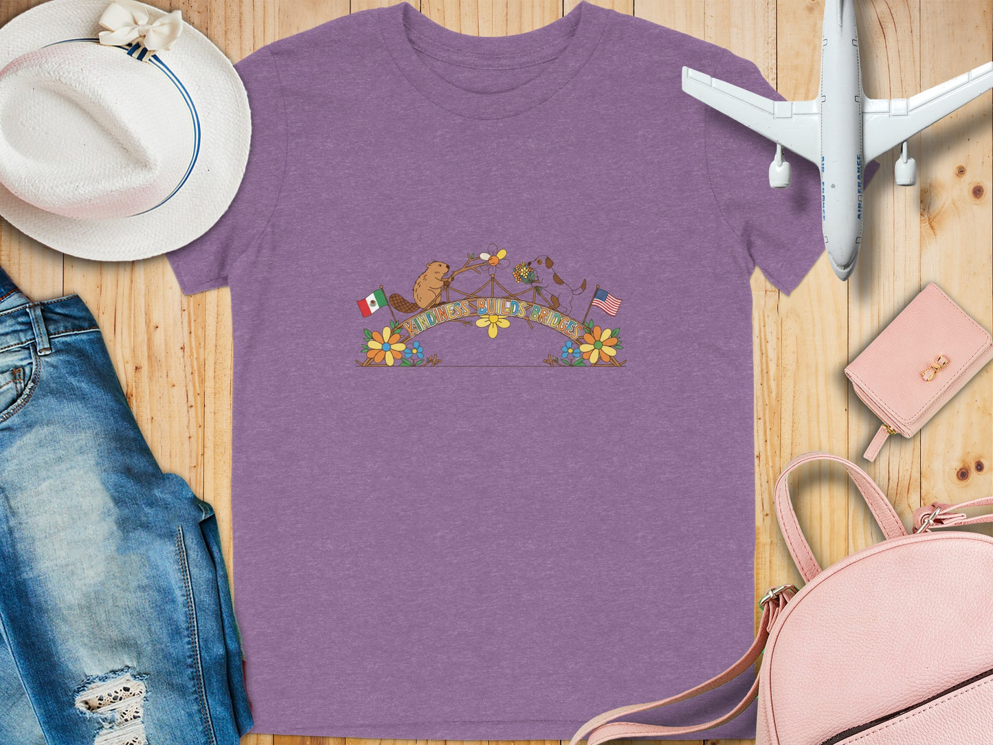 Purple T-Shirt with Floral Limb and Flag Design