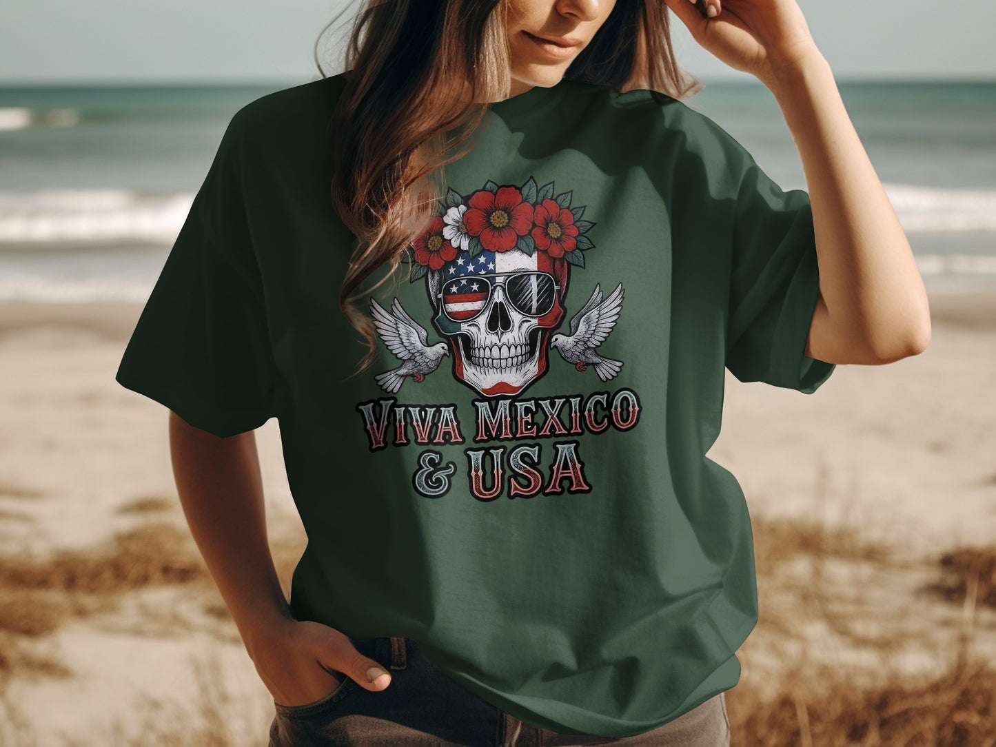 Viva Mexico and USA Skull Graphic T-Shirt product