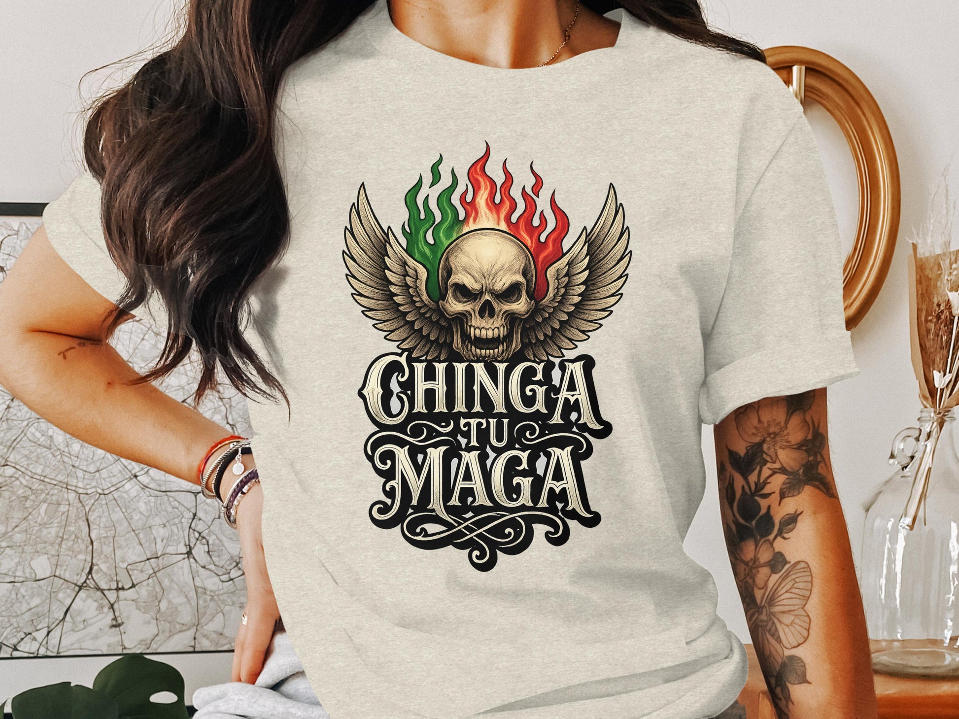Chinga Tu Maga Skull Wings Graphic Tee Shirt Product