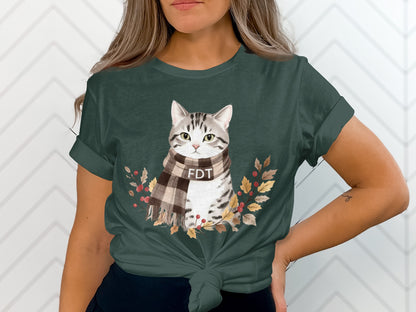 Cute Cat with Scarf Design Graphic T-shirt