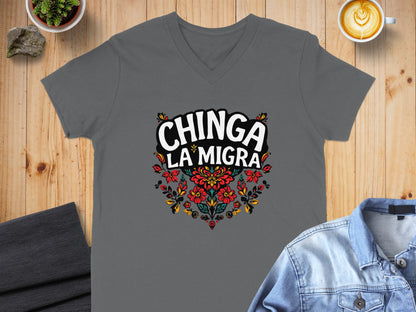 Chinga La Migra Bold Floral Design T-Shirt product type