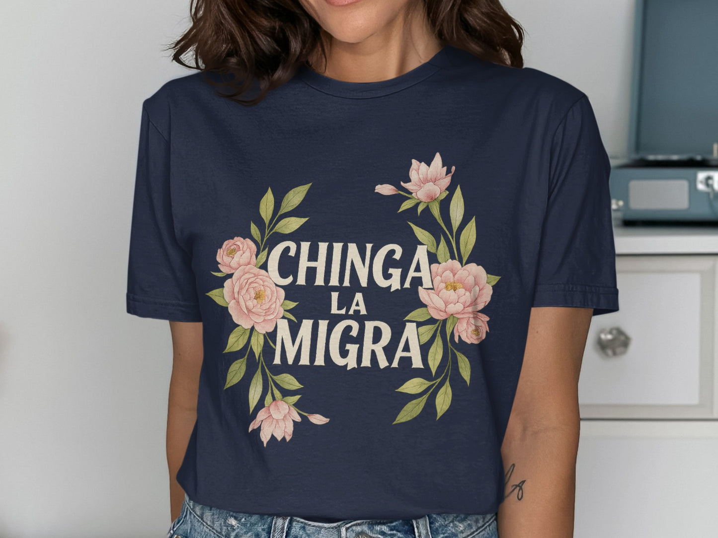Chinga La Migra Floral Graphic Tee Shirt product