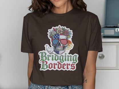 Bridging Borders Skull with Flowers T-shirt product