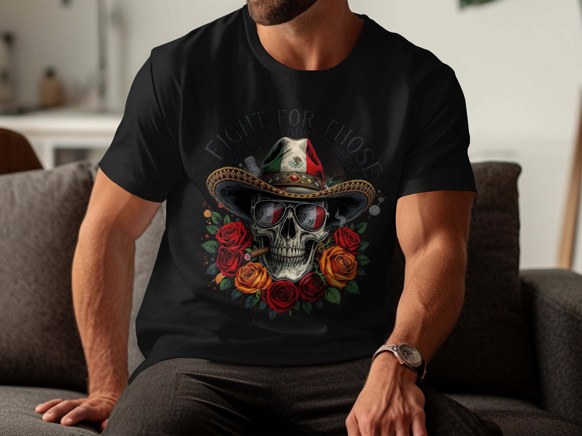 Fight For Those Skull with Roses Graphic T-Shirt product