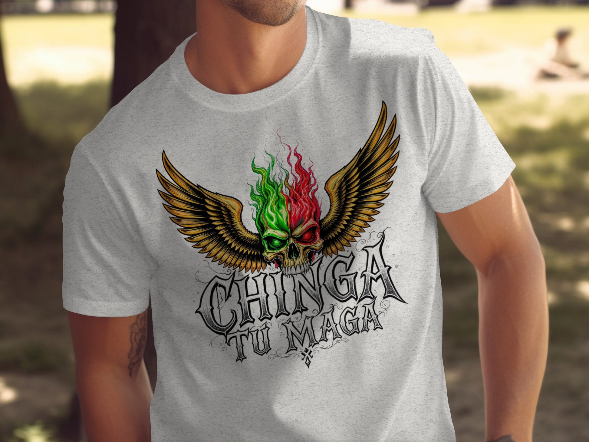 Chinga Tu Maga Glowing Skull Wings T-shirt product