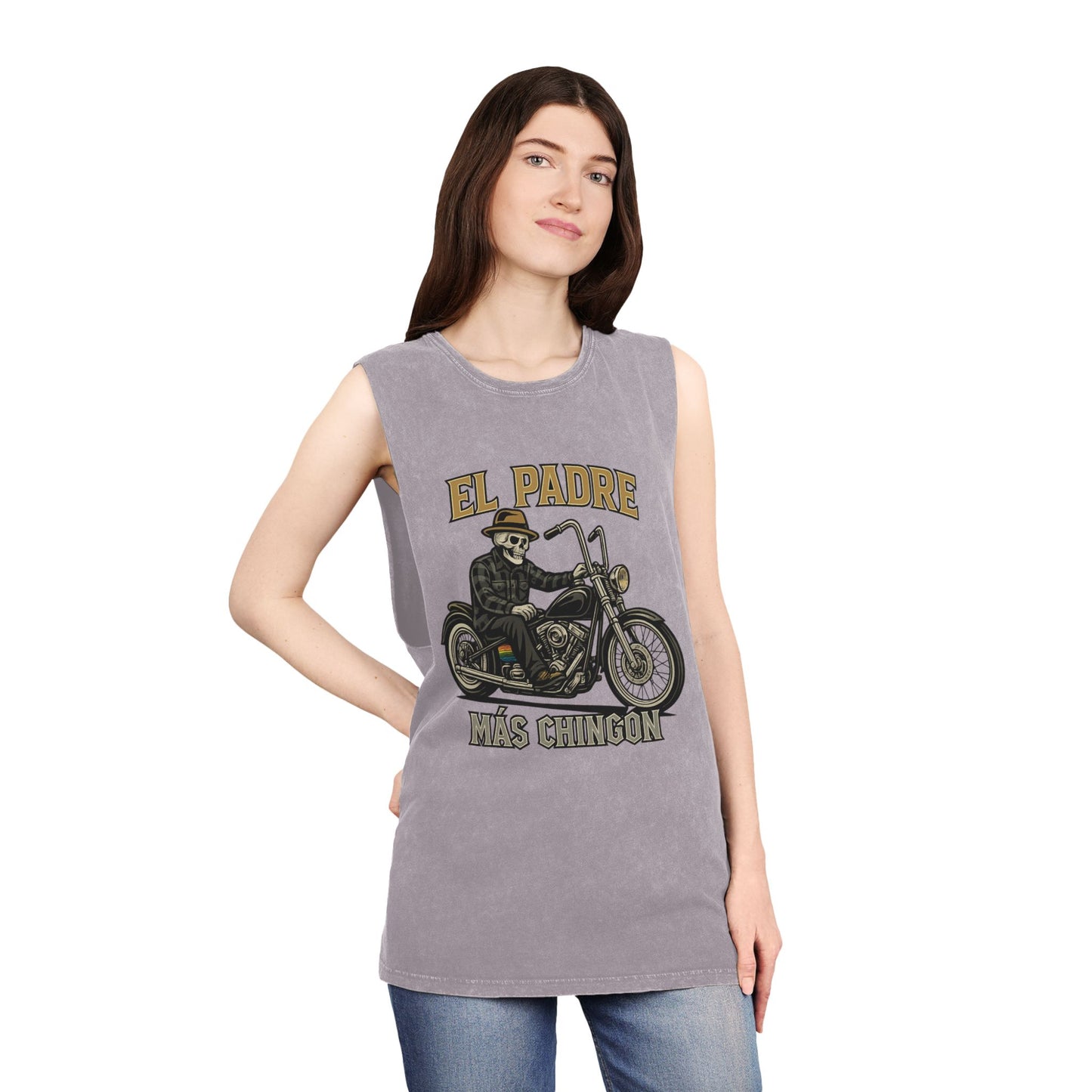 El Padre Más Chingón Stonewash Tank Top | Unisex Summer Apparel, Motorcycle Lover Gift, Casual Wear, Father's Day, Birthday Gift
